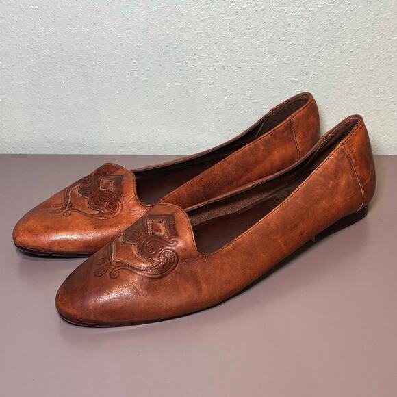 Clicks Womens Brown Leather Embossed Flats Slip On Shoes Size 7.5 B Brazil - Picture 2 of 10